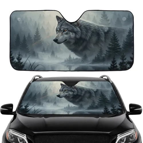 Majestic Gray Wolf Forest Fog - Travel Essentials - Wolf Lover Gift Car Sunshade