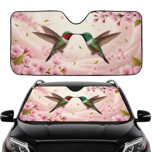 Ruby Emerald Hummingbirds Cherry Blossom Garden - Road Trip Gift Car Sunshade