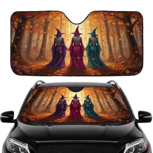 Three Mysterious Witches Enchanted Autumn Forest Travel Essentials Witch Lover Gift Car Sunshade