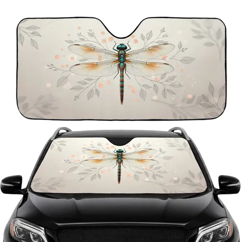 Majestic Dragonfly Teal Burnt Orange Botanical - Wildlife Lover Car Interior Upgrade Car Sunshade