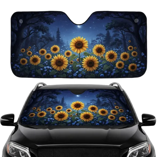 Sunflowers Blue Wildflowers Forest Night Sky - Car Interior Upgrade Car Sunshade