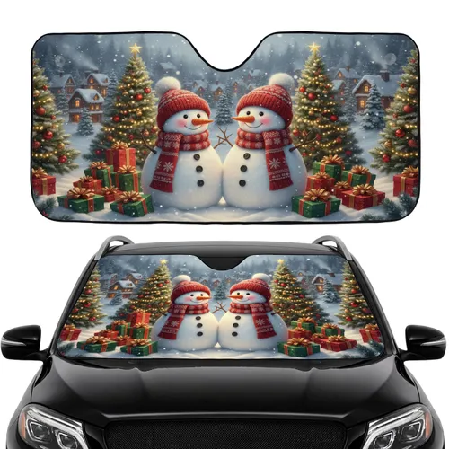Snowmen Christmas Presents Winter Village Christmas Road Trip Gift Car Sunshade