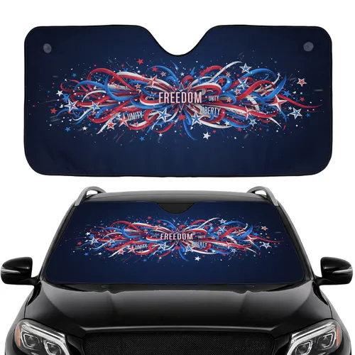 Patriotic Celebration Ribbons Five-Pointed Stars - Independence Day Travel Essentials Car Sunshade