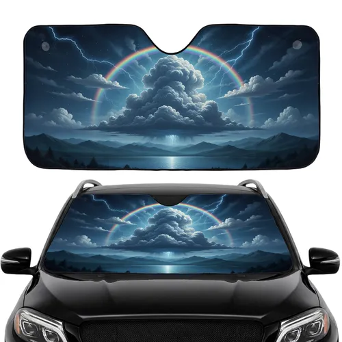 Cloud Rainbow Lightning Starry Night Mountain Lake View - Car Interior Upgrade Car Sunshade