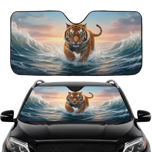 Majestic Tiger Turbulent Waves - Car Interior Upgrade for Wildlife Lover Gift Car Sunshade