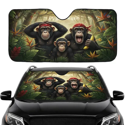 Comical Chimpanzees Jungle Banana - Car Interior Upgrade Wildlife Lover Gift Car Sunshade