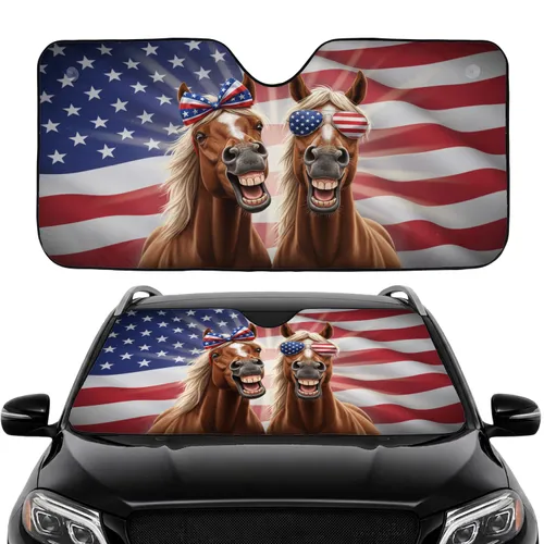 Patriotic Horses Flag Sunglasses - Car Interior Upgrade for American Flag Lovers Car Sunshade
