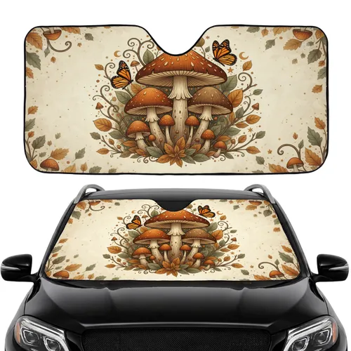 Forest Mushrooms Monarch Butterflies Ethereal Crescent Moon Autumn Leaves Car Interior Upgrade Car Sunshade