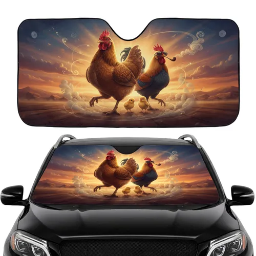 Hen Rooster Chicks Dynamic Sky Journey - Car Interior Upgrade for Chicken Lovers Car Sunshade
