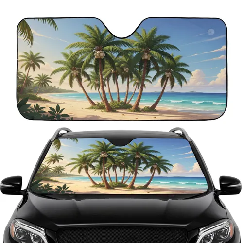 Lush Coconut Palm Trees Tropical Beach Oasis - Car Interior Upgrade for Road Trips Car Sunshade