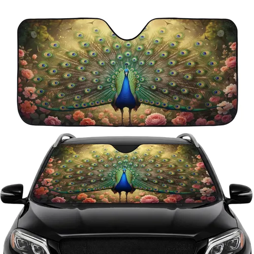 Majestic Peacock Fanned Tail Rose Peony Garden Car Interior Upgrade Car Sunshade
