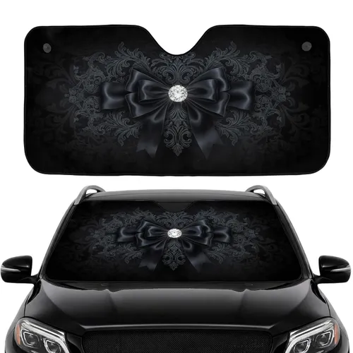 Elegant Black Satin Bow Diamond Jewel Gothic Damask - Car Interior Upgrade Car Sunshade