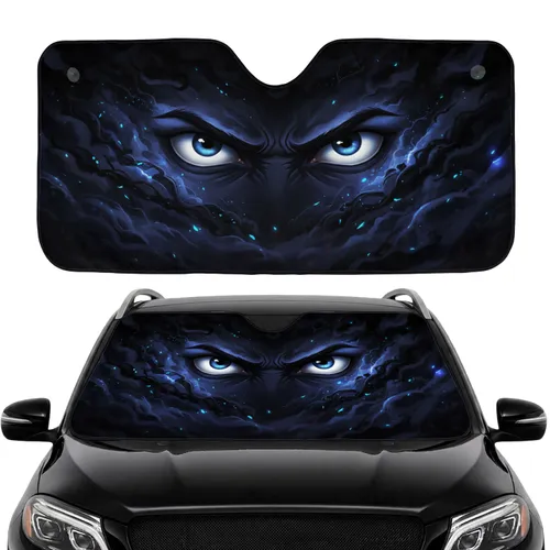 Angry Blue Eyes Ominous Swirling Smoke Shadowy Tendrils Cavernous Abyss Car Interior Upgrade Car Sunshade