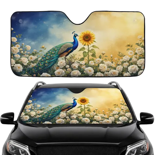 Iridescent Peacock Sunflower Garden Foliage - Road Trip Car Sunshade