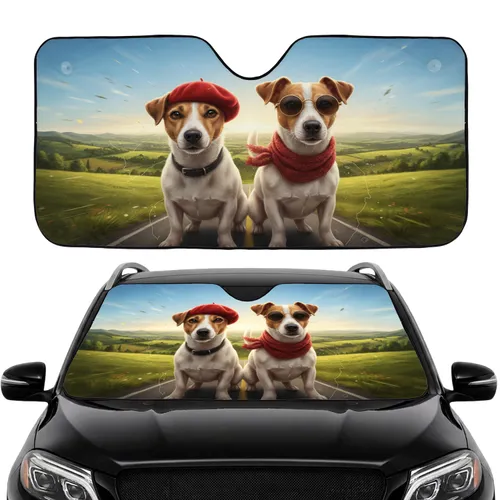 Jack Russell Terriers Scenic Countryside Journey - Commute Accessory for Dog Lovers Car Sunshade