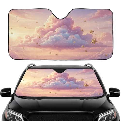 Sparkling Metallic Stars Voluminous Clouds Fantastical Sky - Car Interior Upgrade Accessory Car Sunshade