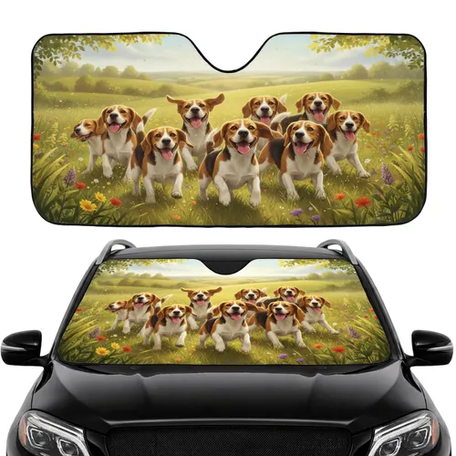 Joyful Beagles Sun-Drenched Hills - Road Trip Car Interior Upgrade for Dog Lovers Car Sunshade