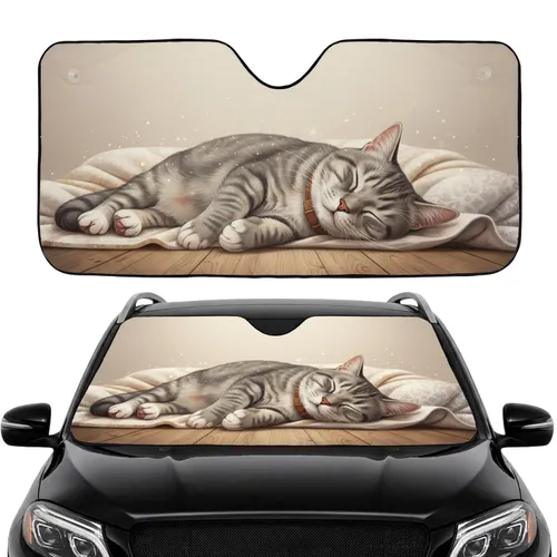 Serene Tabby Cat Sleeping Plush Blanket - Car Interior Upgrade for Cat Lover Car Sunshade