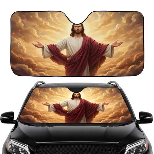 Majestic Jesus Christ Radiant Light Celestial Sky Car Interior Upgrade Car Sunshade