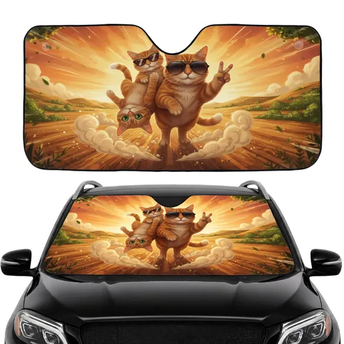 Ginger Tabby Cats Sunglasses Peace Sign Sunset Landscape Open Road Motion Speed Road Trip Gift Car Sunshade