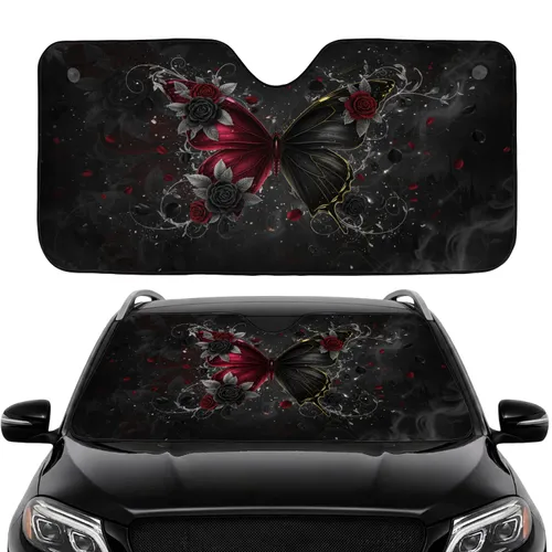 Gothic Butterfly Metallic Silver Foliage - Car Interior Upgrade for Butterfly Lover Car Sunshade