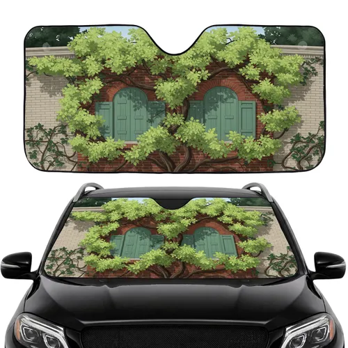 Lush Green Vines & Classic Brick Building Facade Car Interior Upgrade Car Sunshade