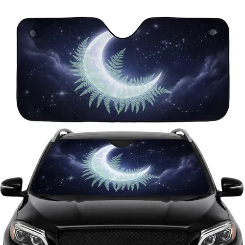 Crescent Moon Fern Fronds Celestial Stars Road Trip Essential Car Sunshade