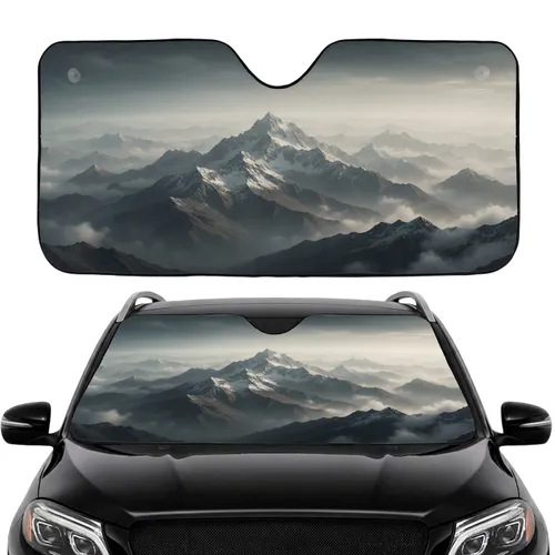 Majestic Layered Mountain Peaks Atmospheric Mist Cloud Landscape Road Trip Gift Car Sunshade