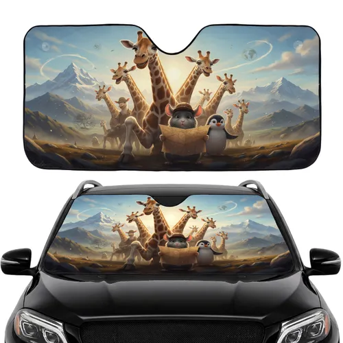 Whimsical Safari Animals Mountain Adventure - Road Trip Travel Accessory Car Sunshade