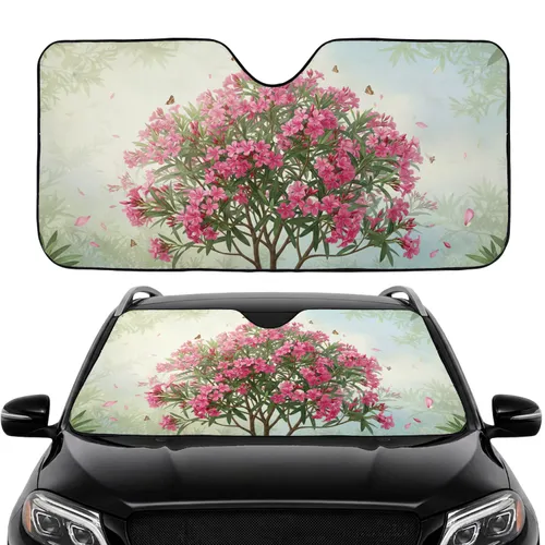 Delicate Pink Oleander Flowers Green Branches Butterflies Car Interior Upgrade Car Sunshade