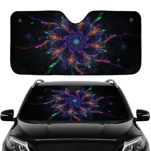 Iridescent Luminous Fractal Vortex Cosmic Bloom Crystalline Streaks - Car Interior Upgrade Car Sunshade