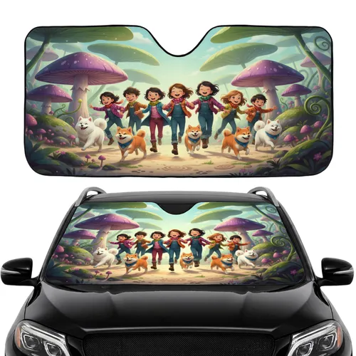 Children Samoyed Shiba Inu Mushroom Forest Road Trip Gift Car Sunshade