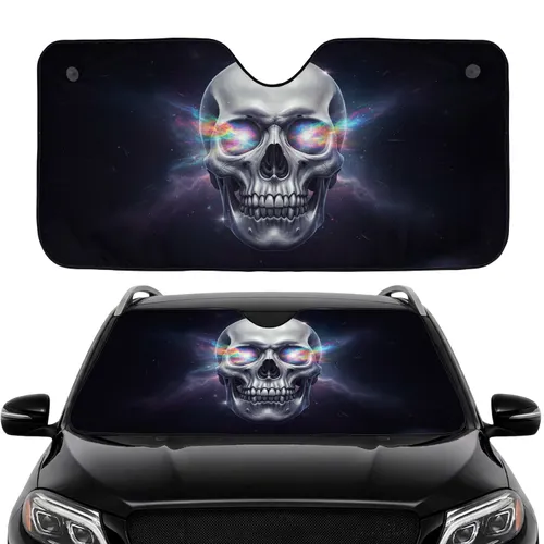 Holographic Iridescent Skull Cosmic Nebula Stardust - Car Interior Upgrade Car Sunshade