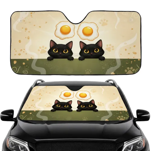 Mischievous Black Cats Golden Yolk Fried Eggs Road Trip Gift for Cat Lover Car Sunshade
