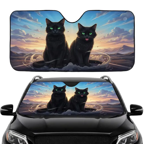 Black Cats Adventure Journey - Car Interior Upgrade for Cat Lovers Car Sunshade