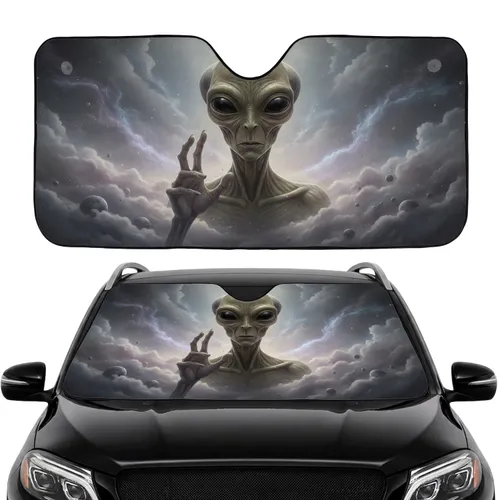 Grey Alien Almond Eyes Cosmic Dust Nebula Interstellar Sky - Car Interior Upgrade Car Sunshade