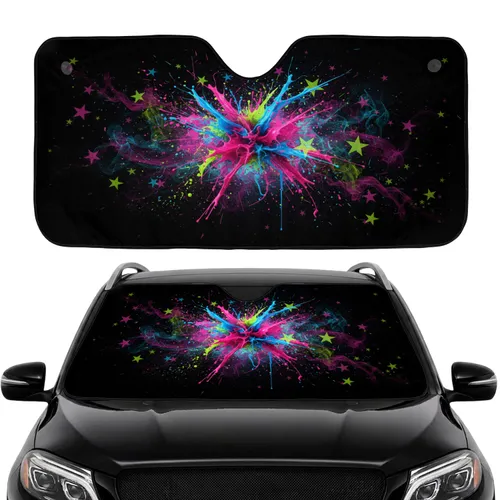 Neon Paint Splatter Stars Cosmic Void - Car Interior Upgrade Car Sunshade