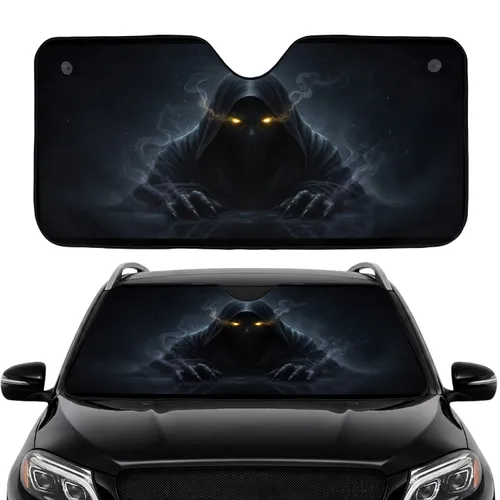 Mysterious Cloaked Entity Luminous Golden Eyes Clawed Digits Reflective Surface Dark Mist Car Interior Upgrade Car Sunshade