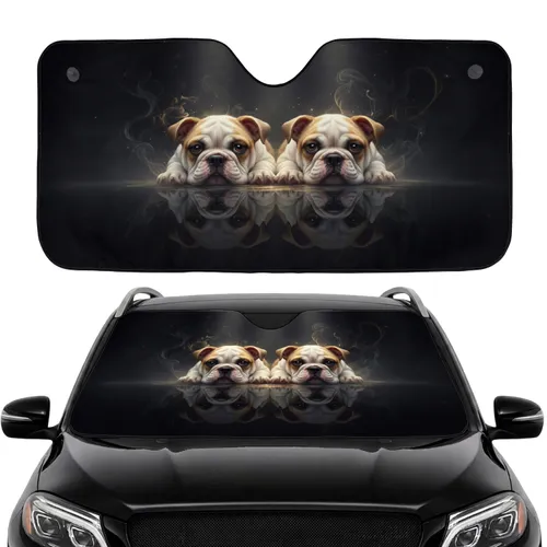 Cream White English Bulldog Puppies Liquid Reflection - Car Interior Upgrade for Dog Lovers Car Sunshade
