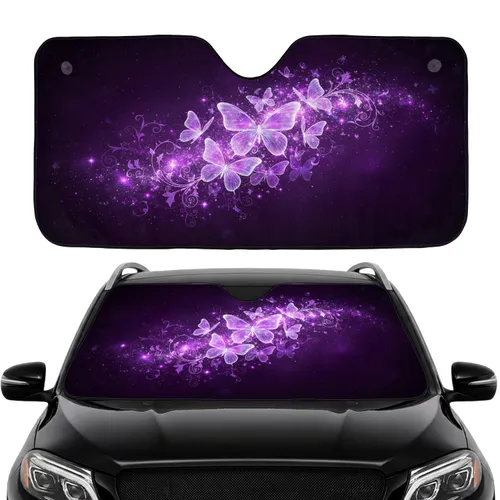 Iridescent Purple Butterflies Cosmic Stardust Gothic Vines - Car Interior Upgrade Car Sunshade