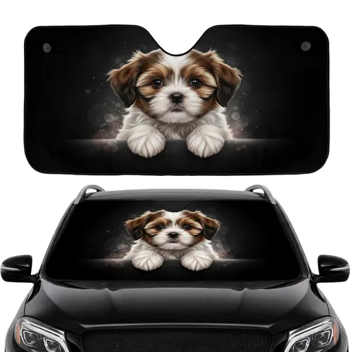 Large Eyes Brown White Black Fur Shih Tzu Puppy Car Interior Upgrade Dog Lover Gift Car Sunshade