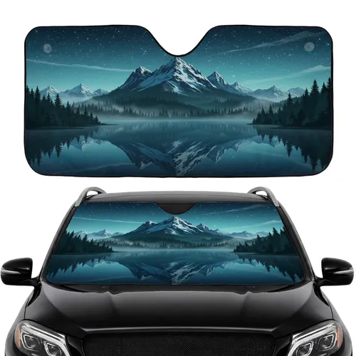 Starry Night Mountain Lake Pine Forest Scene - Road Trip Essential Car Interior Upgrade Car Sunshade