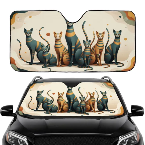 Felines Color Bands Shapes Field - Road Trip Travel Essentials for Cat Lover Car Sunshade