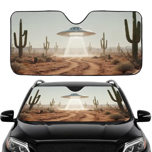 UFO Desert Scene Flying Saucer Cacti - Car Interior Upgrade Car Sunshade
