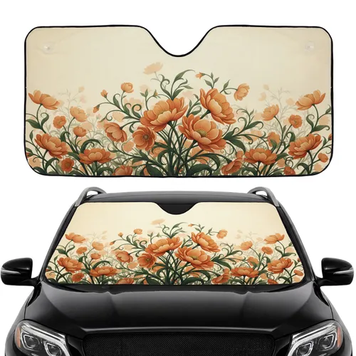 Organic Flowers Broad Petals Stems Leaves Tendrils Floral Field Car Interior Upgrade Car Sunshade