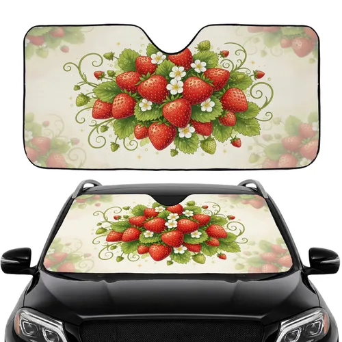 Ripe Strawberry Blossom Fresh Fruit Foliage - Car Interior Upgrade Car Sunshade