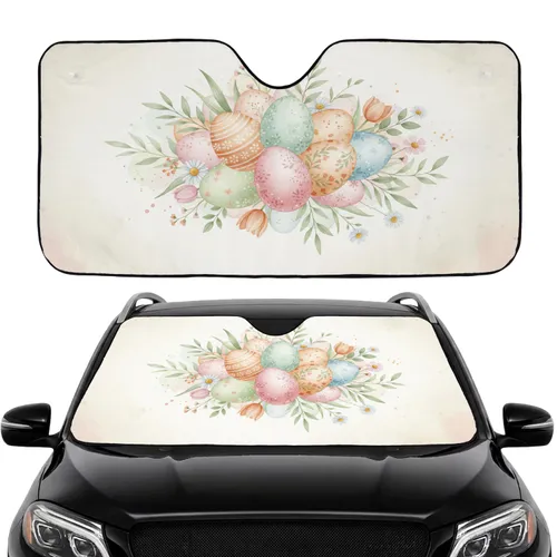 Decorated Easter Eggs Pastel Flowers Green Leaves Car Interior Upgrade Car Sunshade