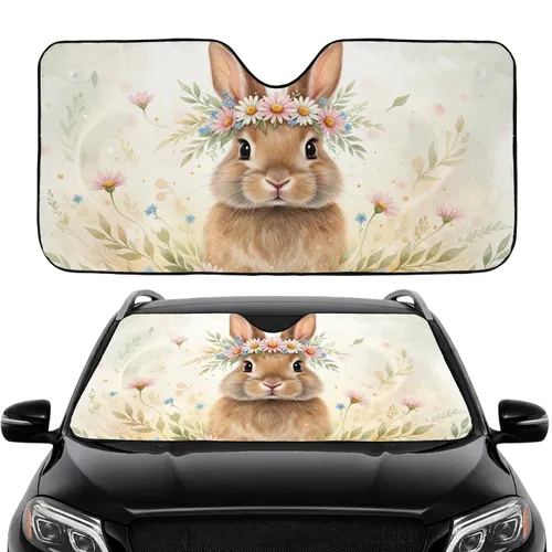 Fluffy Bunny Daisy Crown Meadow - Road Trip Gift for Pet Lover Car Sunshade