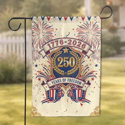 Patriotic 250th Anniversary Emblem 1776-2026 - USA Freedom Garden Flag