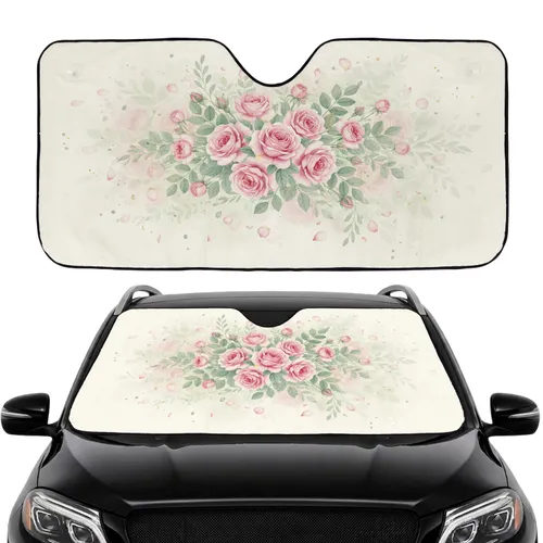 Elegant Pink Rose Garden Sage Green Leaves - Road Trip Travel Essential Car Sunshade